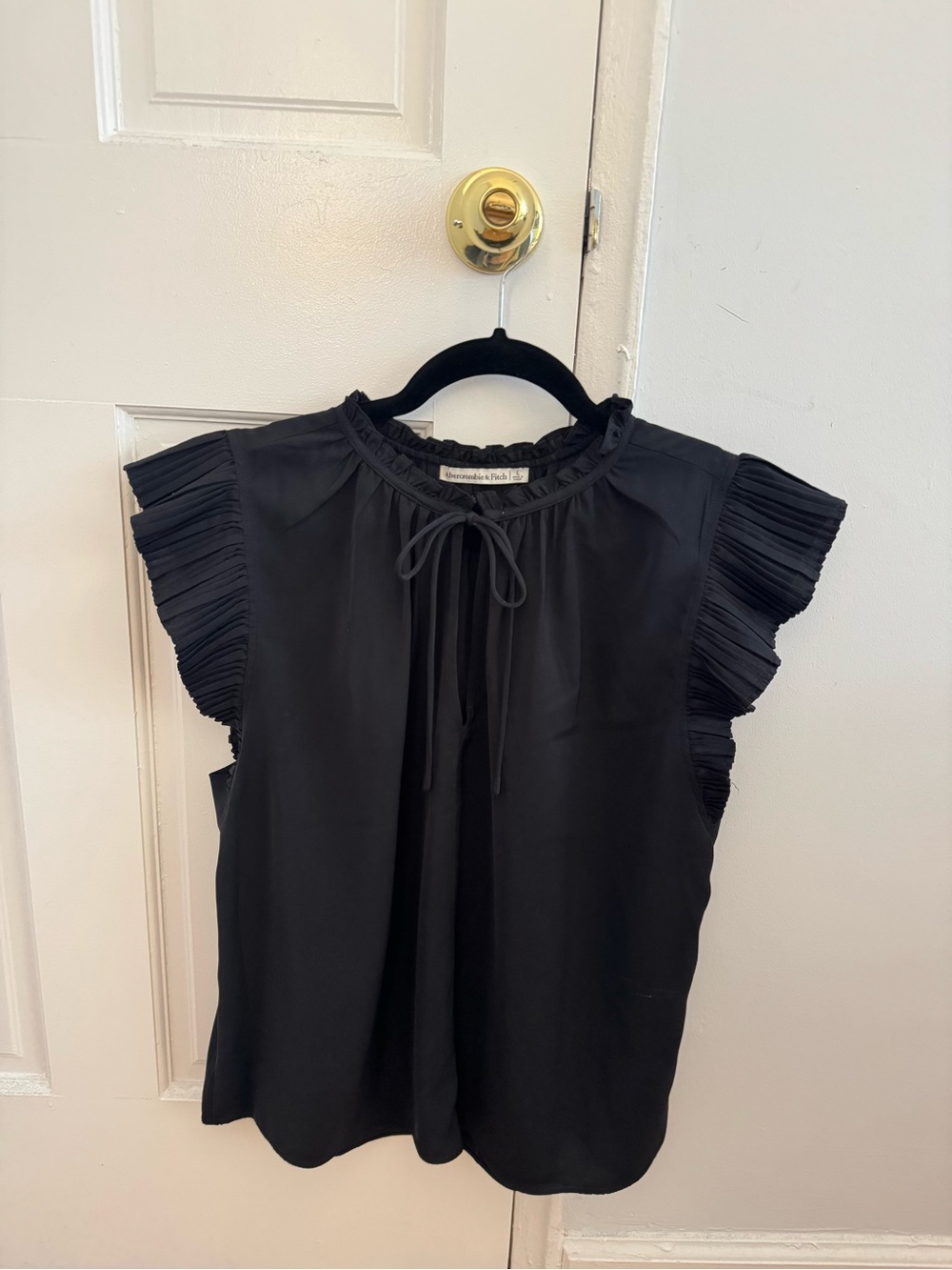 Abercrombie & Fitch Black Ruffle Sleeve Tie-Neck Blouse